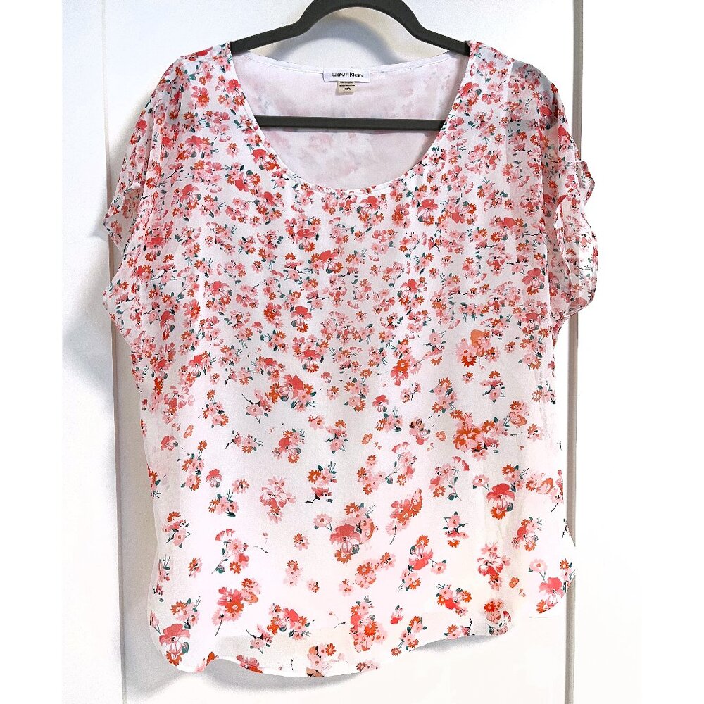 Calvin Klein Flutter Sleeve Floral Top sz L